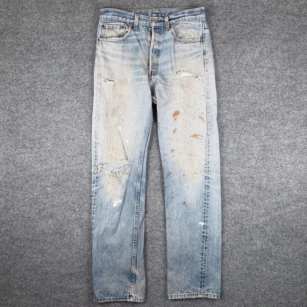 Vintage Levis 501 Jeans Mens 32x32 Blue Denim Distressed Repaired Made in USA